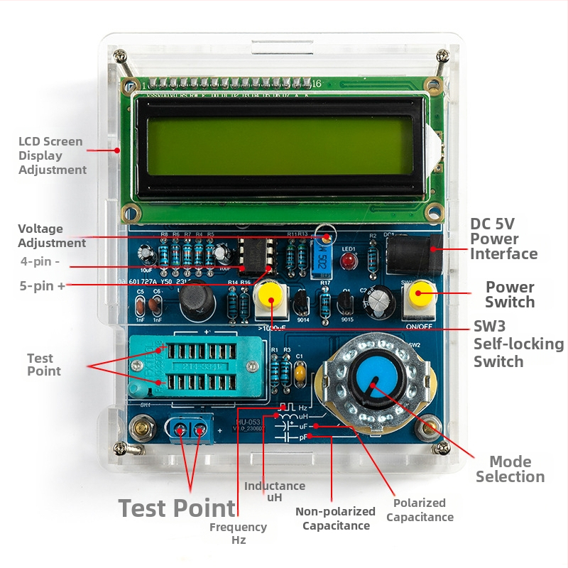 HU-053S Kapacitás- és induktivitás-mérő frekvenciaméréssel – DIY elektronikai készlet 8051/51 mikrovezérlőhöz, nyomtatott áramkör és forrasztási gyakorló készlet