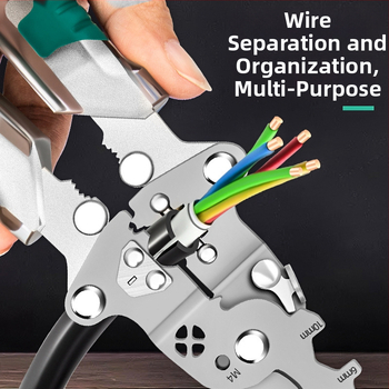 Skladaný elektrikársky viacúčelový nástroj: tester napätia, skrutkovač, kliešte na odizolovanie a navíjanie káblov