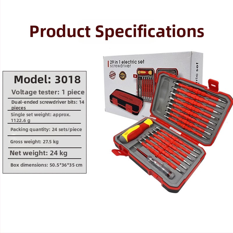 Hezhou set șurubelnițe izolate 29-in-1 pentru electricieni, cap încrucișat, oțel CR-V, magnetice, mâner PP+TPR, greutate 1.035