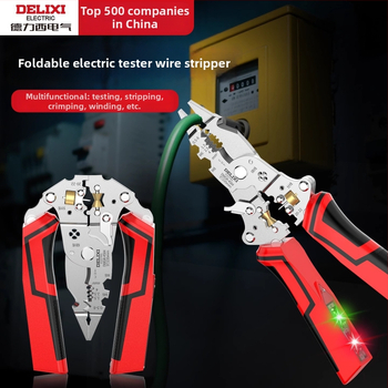 Delixi Electric Zložený odizolovač káblov s funkciou testovania napätia – domáci nástroj na strihanie, navíjanie a krimpovanie káblov | Hmotnosť 0.21 kg