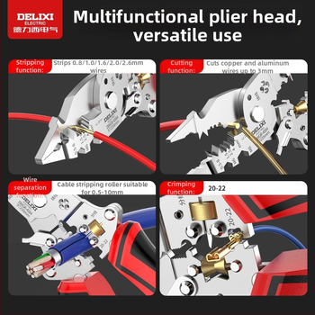 Delixi Electric Zložený odizolovač káblov s funkciou testovania napätia – domáci nástroj na strihanie, navíjanie a krimpovanie káblov | Hmotnosť 0.21 kg