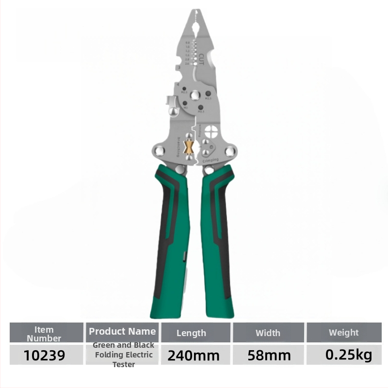 Span Tools Viacúčelový elektrikársky testovací pero s odizolovaním a krimpovacími kliešťami, skladací káblový delič, dĺžka 240 mm, priemer odizolovania 0,8–2,6 mm, hmotnosť 250 g