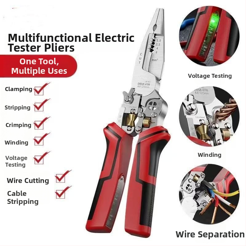 Viacúčelové kliešte pre elektrikárov s ostrým nosom na strihanie káblov, lisovanie vodičov, odizolovanie izolácie a navíjanie vodičov