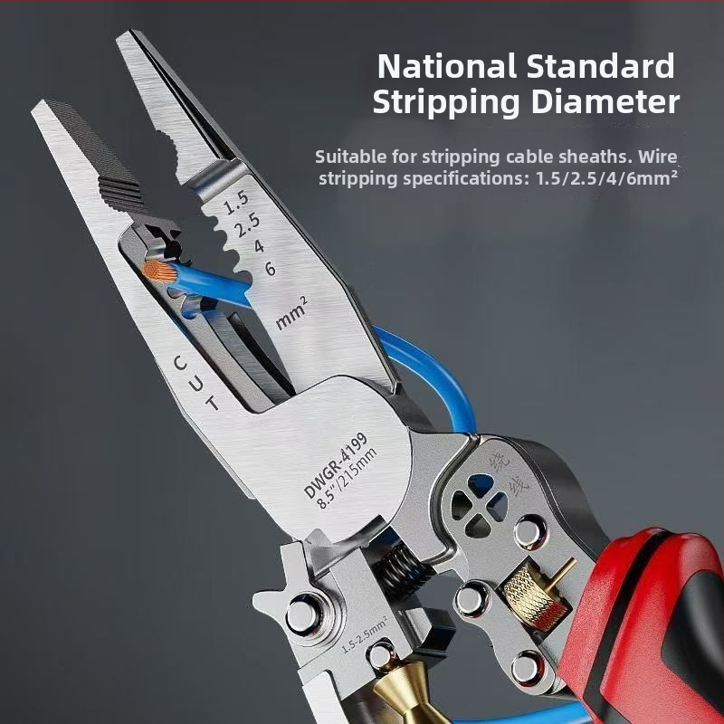 Viacúčelové kliešte pre elektrikárov s ostrým nosom na strihanie káblov, lisovanie vodičov, odizolovanie izolácie a navíjanie vodičov