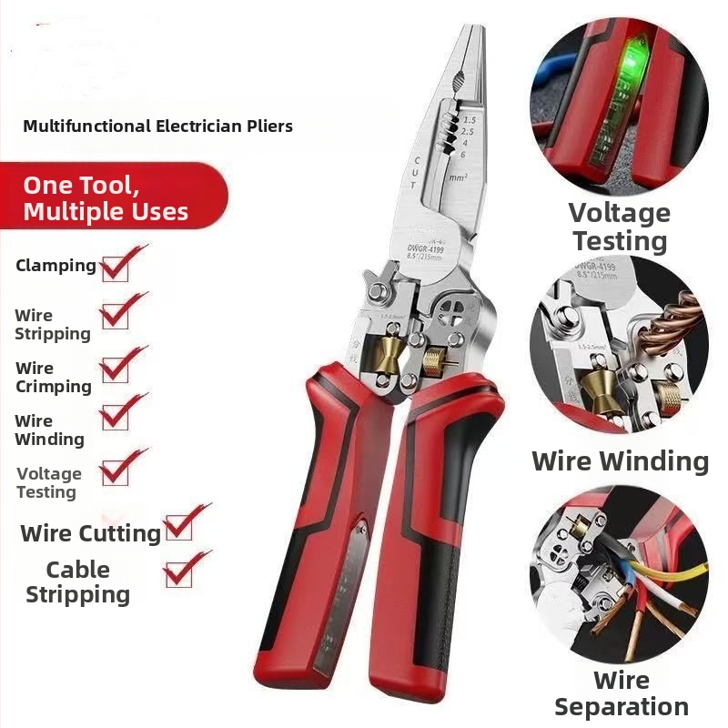 Viacúčelové kliešte pre elektrikárov s ostrým nosom na strihanie káblov, lisovanie vodičov, odizolovanie izolácie a navíjanie vodičov