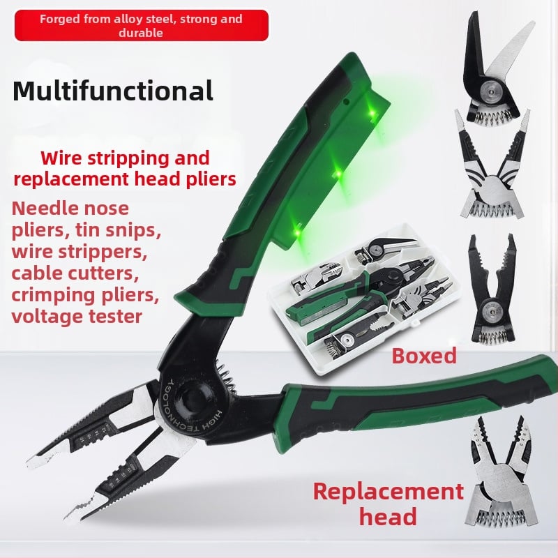 Clește pentru cabluri cu capete interschimbabile 6 în 1 pentru electricieni — clește cu capete multiple, dezizolator de cabluri, foarfă pentru tablă