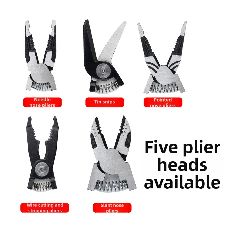 Kliešte na vodiče s vymeniteľnými hlavami pre elektrikárov — viachlavé kliešte, odizolovač vodičov, nožnice na plech