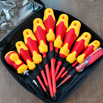 Set de 10-în-1 bituri magnetice pentru șurubelnițe, capete încrucișate și drepte, mâner izolat, oțel CR-V, greutate 0.850