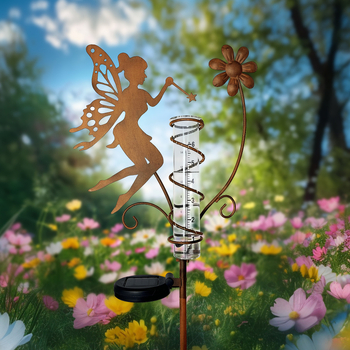 Kerti esőmérő vas virág tündér dizájnnal (Anyag: vas, üveg; Márka: Liffy)