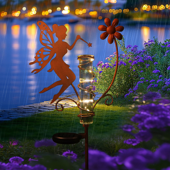 Kerti esőmérő vas virág tündér dizájnnal (Anyag: vas, üveg; Márka: Liffy)