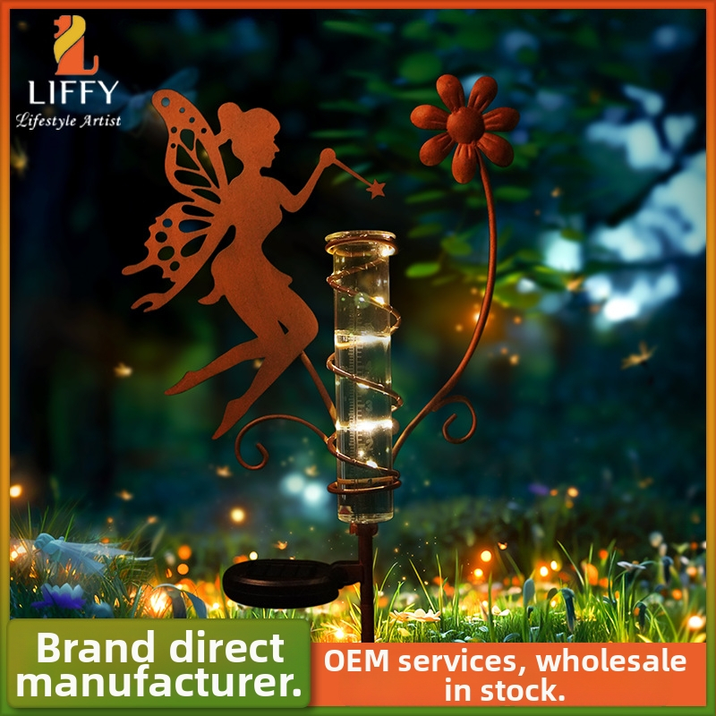 Kerti esőmérő vas virág tündér dizájnnal (Anyag: vas, üveg; Márka: Liffy)