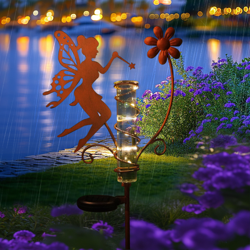 Kerti esőmérő vas virág tündér dizájnnal (Anyag: vas, üveg; Márka: Liffy)