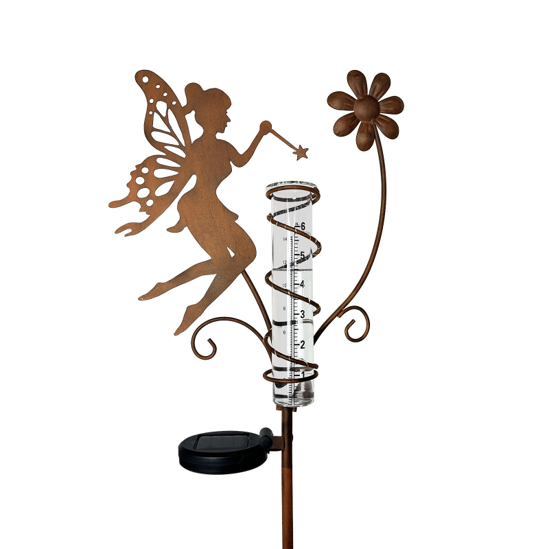 Kerti esőmérő vas virág tündér dizájnnal (Anyag: vas, üveg; Márka: Liffy)