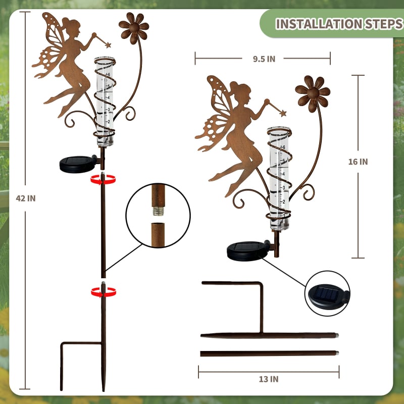 Kerti esőmérő vas virág tündér dizájnnal (Anyag: vas, üveg; Márka: Liffy)