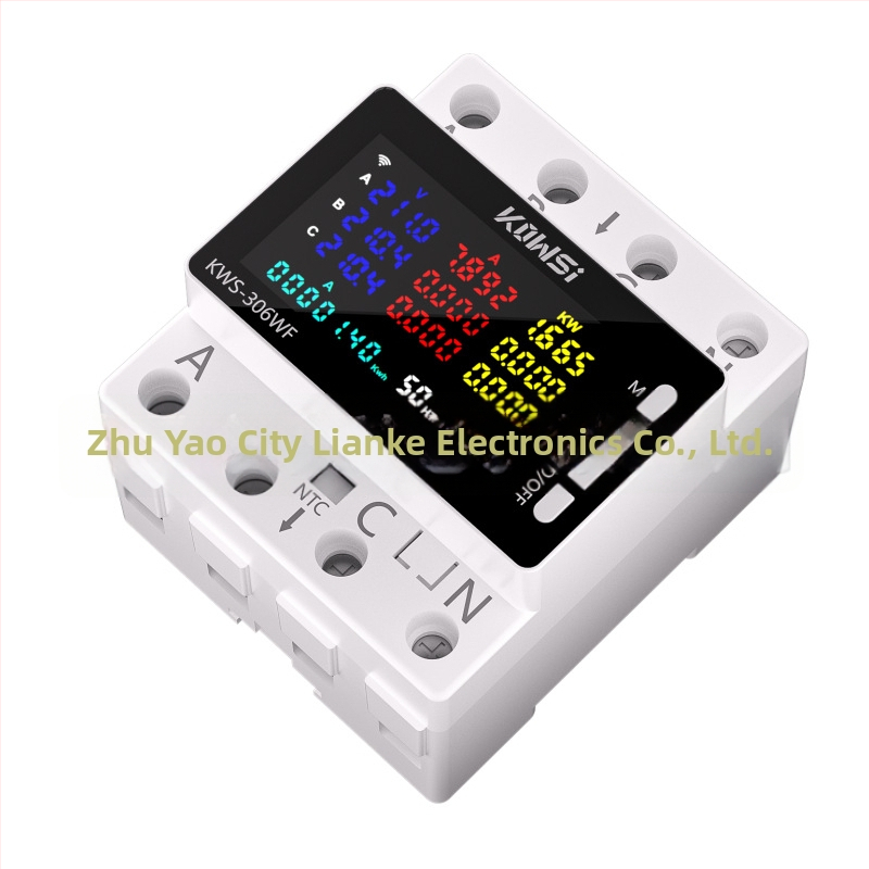 KOWSI Háromfázisú négyvezetékes DIN-sín mérő WiFi-vel (Tuya) és túl-/alacsony feszültség védelem, fáziskiesés védelem