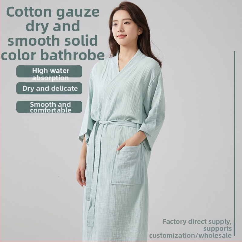 Župan z čistej bavlny, dvojvrstvová gáza, letný ľahký model, šetrný k pokožke a savý, na domáce použitie