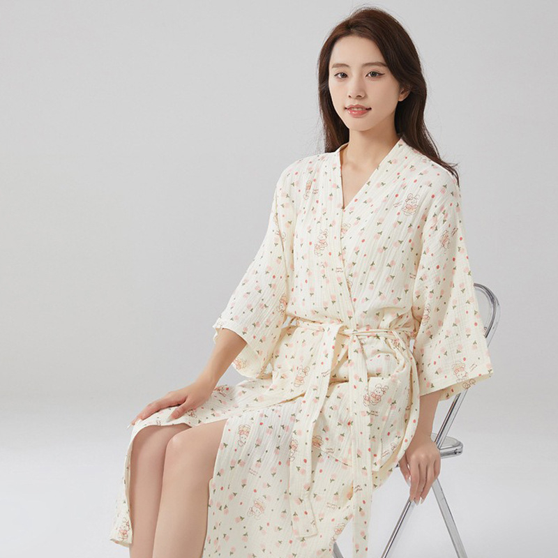 Ρόμπα από 100% βαμβάκι, διπλό στρώμα γάζας, καλοκαιρινή και ελαφριά, φιλική προς το δέρμα και απορροφητική, για οικιακή χρήση