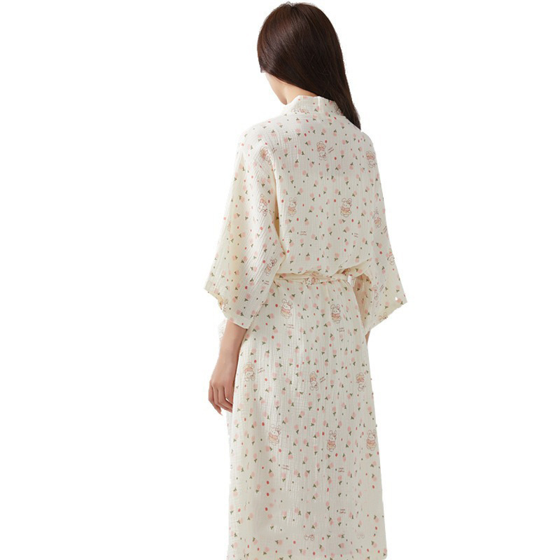 Ρόμπα από 100% βαμβάκι, διπλό στρώμα γάζας, καλοκαιρινή και ελαφριά, φιλική προς το δέρμα και απορροφητική, για οικιακή χρήση