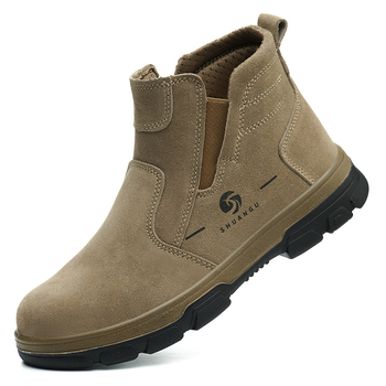 Încălțăminte de protecție pentru sudură: slip-on ușoare, respirabile, din piele velur de vițel, cu vârf din oțel, anti-șoc și anti-perforație