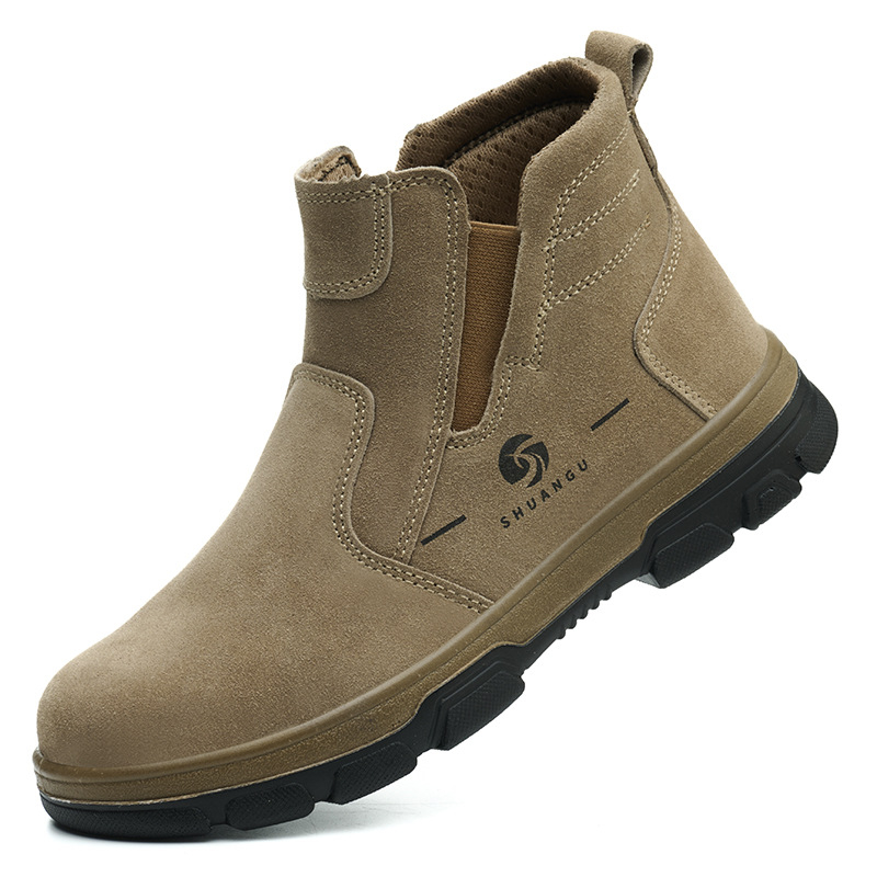 Încălțăminte de protecție pentru sudură: slip-on ușoare, respirabile, din piele velur de vițel, cu vârf din oțel, anti-șoc și anti-perforație