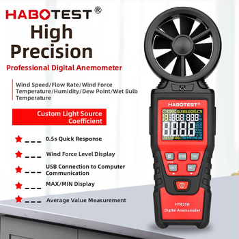 Ručný anemometer HABOTEST HT625A/B, digitálny tester objemu vzduchu, vysokopresné meranie rýchlosti vetra, teploty a vlhkosti