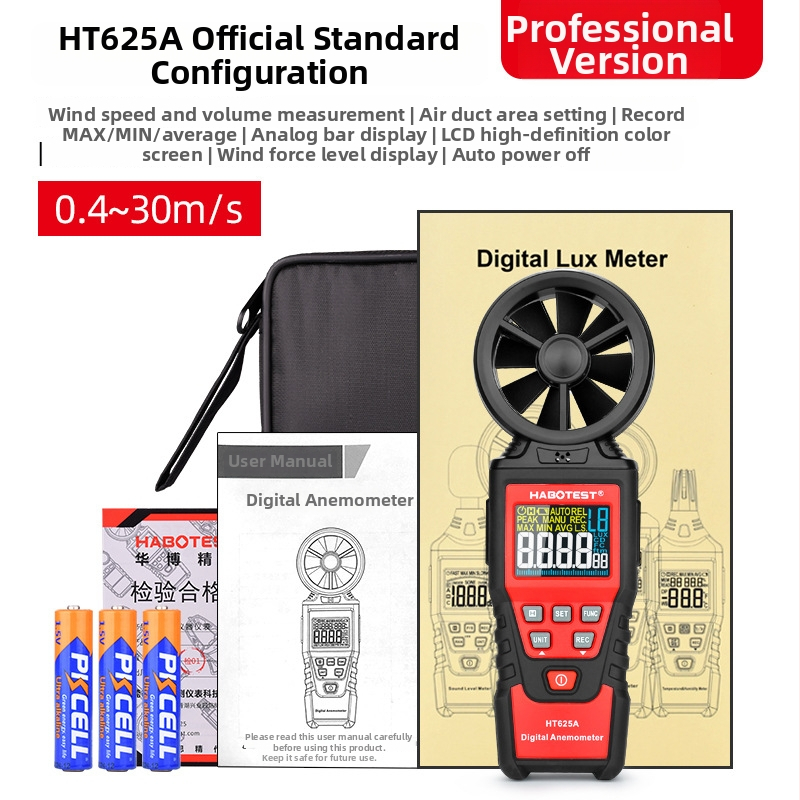 Ručný anemometer HABOTEST HT625A/B, digitálny tester objemu vzduchu, vysokopresné meranie rýchlosti vetra, teploty a vlhkosti