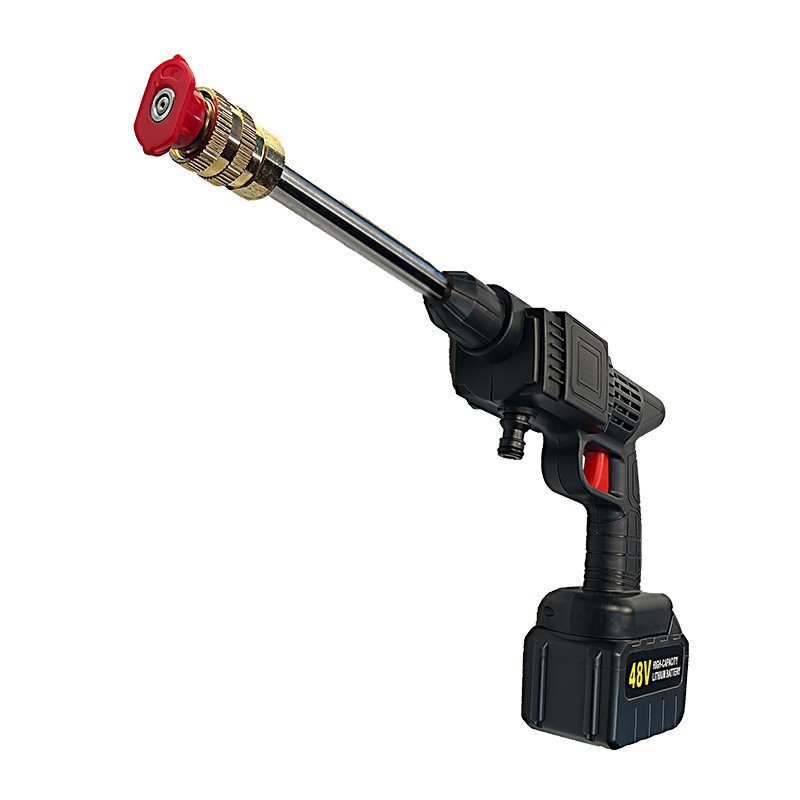 Αντλία πλυσίματος αυτοκινήτων με πιστόλι υψηλής πίεσης — κεφαλή από κράμα (ανοξείδωτο ατσάλι/μπρούντζος), λαβή πλαστική, εμβέλεια 5–8 m, πίεση 30 bar, βάρος 2,2 kg