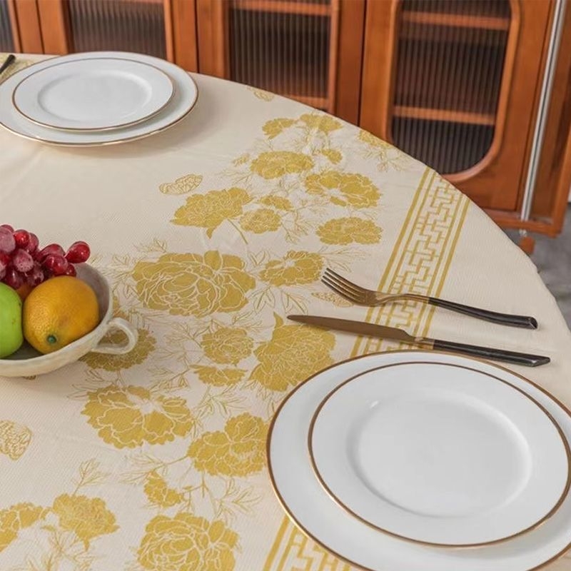 Μίας χρήσης τραπεζομάντηλο από PE, τετράγωνο σχήμα, αδιάβροχο και ανθεκτικό στο λάδι, μοτίβο Window Flower με άνθη και πλέγμα