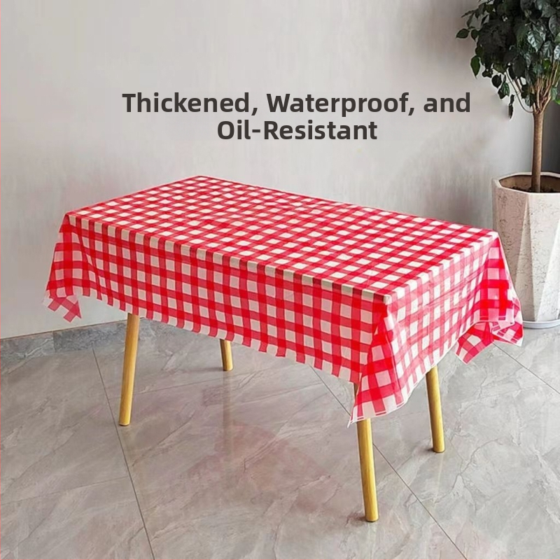Jednorázová stolná plachta z PE plastu, štvorcový tvar, vodeodolná a olejodolná, vzor Window Flower s kvetom a mriežkou