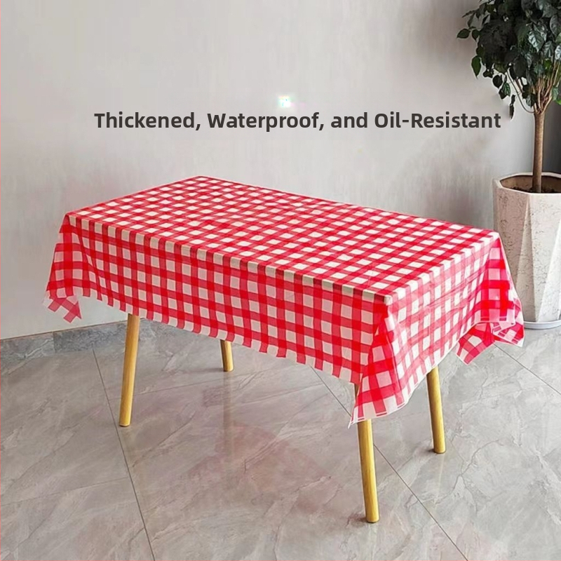 Jednorázová stolná plachta z PE plastu, štvorcový tvar, vodeodolná a olejodolná, vzor Window Flower s kvetom a mriežkou