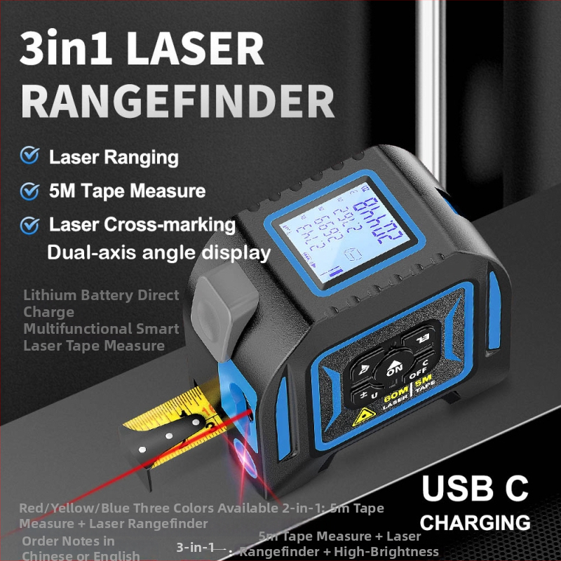 3-v-1 laserový merač vzdialenosti s oceľovou reťazou, laserový rangefinder, séria XNS7AP, na vnútornú dekoráciu