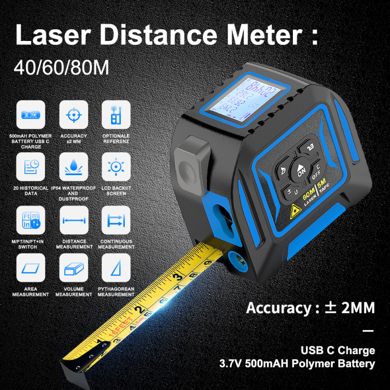 Măsurător laser 3 în 1 cu bandă de oțel, rangefinder laser, seria XNS7AP, decor interior