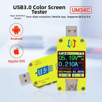 RIDEN UM34/UM34C USB tester i voltmetar s mjerenjem struje, Type-C mjerni uređaj, ulaz 4-24 V, radna temperatura 0-40 °C, multimetar