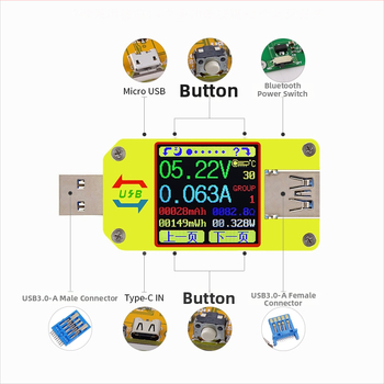 RIDEN UM34/UM34C USB tester i voltmetar s mjerenjem struje, Type-C mjerni uređaj, ulaz 4-24 V, radna temperatura 0-40 °C, multimetar