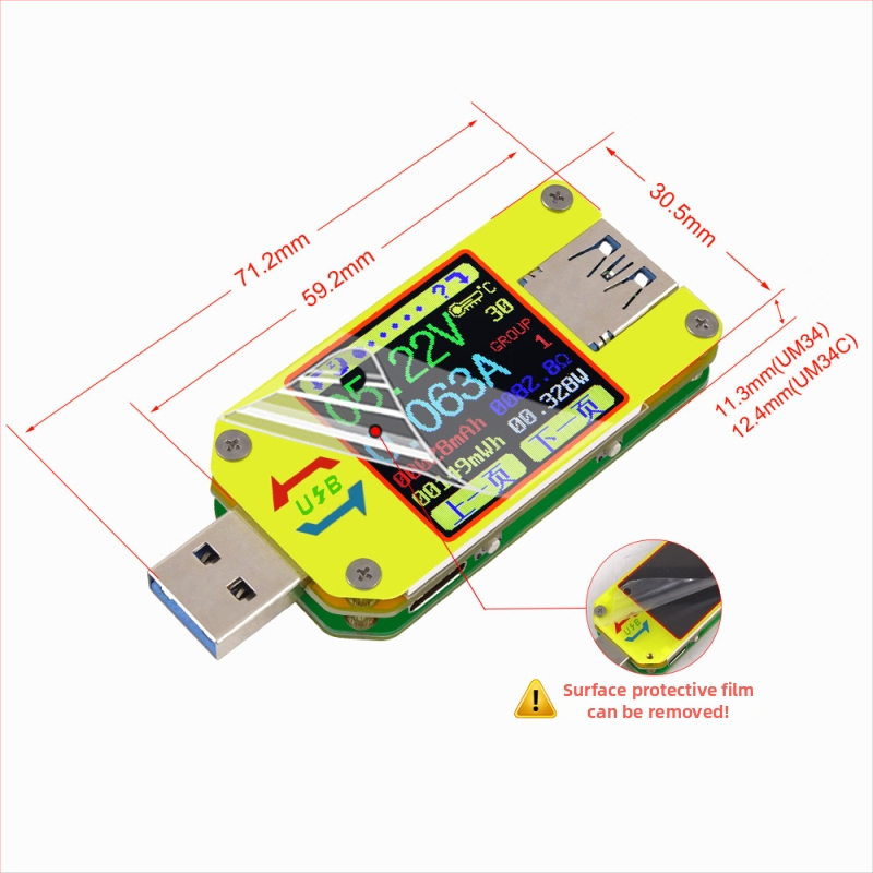 RIDEN UM34/UM34C USB tester i voltmetar s mjerenjem struje, Type-C mjerni uređaj, ulaz 4-24 V, radna temperatura 0-40 °C, multimetar
