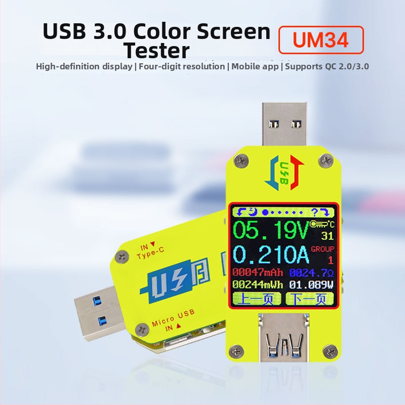 RIDEN UM34/UM34C USB tester i voltmetar s mjerenjem struje, Type-C mjerni uređaj, ulaz 4-24 V, radna temperatura 0-40 °C, multimetar