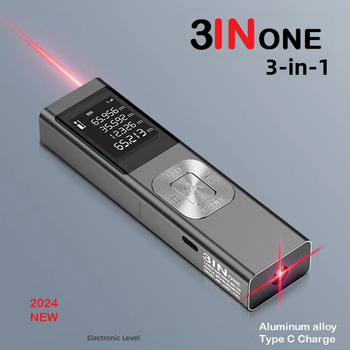 Laserový merač vzdialenosti - tri v jednom, projekcia krížovej laserovej čiary, kovový kryt