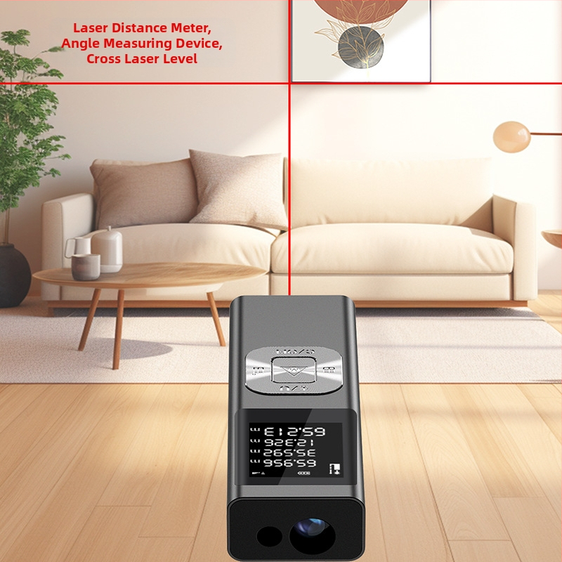 Laserový merač vzdialenosti - tri v jednom, projekcia krížovej laserovej čiary, kovový kryt