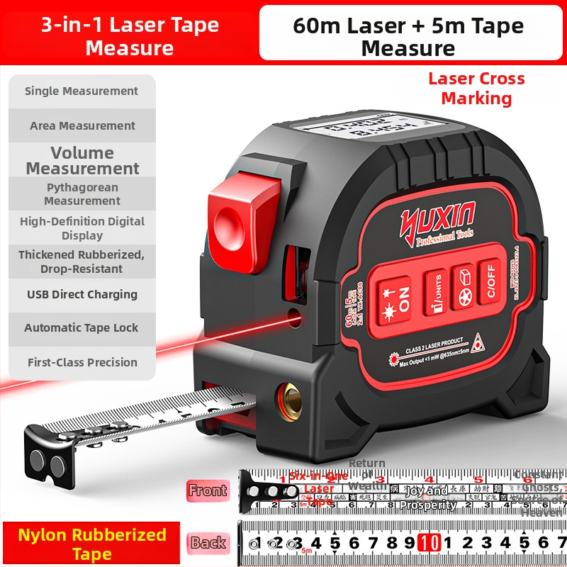 Yuxin Laserový merač vzdialenosti – Tri v jednom infračervené elektronické meranie pre malé miestnosti