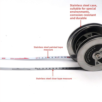 Nerezová kotúčová meracia páska — odolná opotrebeniu a pádu, laserový merač vzdialenosti, dĺžky 20/30/50 m, prenosný stavebný nástroj