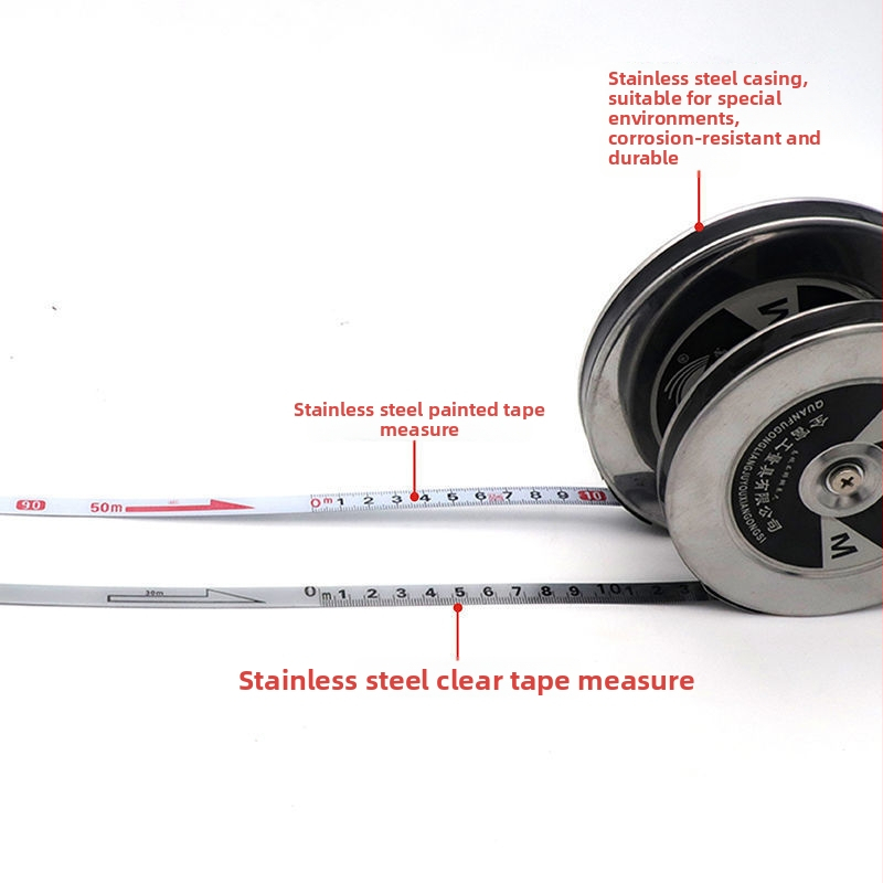 Nerezová kotúčová meracia páska — odolná opotrebeniu a pádu, laserový merač vzdialenosti, dĺžky 20/30/50 m, prenosný stavebný nástroj