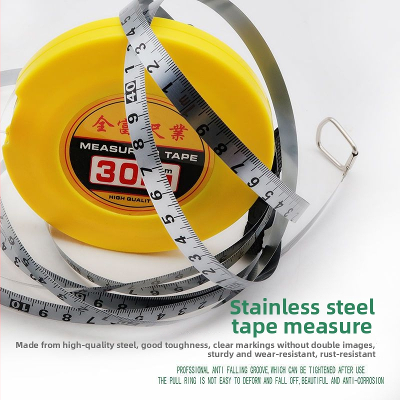 Nerezová kotúčová meracia páska — odolná opotrebeniu a pádu, laserový merač vzdialenosti, dĺžky 20/30/50 m, prenosný stavebný nástroj