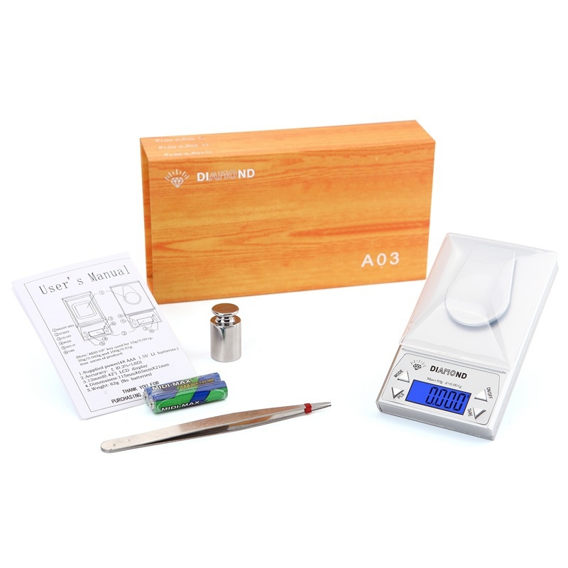 Vaga za nakit, elektronička vaga, model 158; prijenosna platforma; raspon mjerenja 10 g–50 g s razinom 0.001 g; napajanje 2xAAA