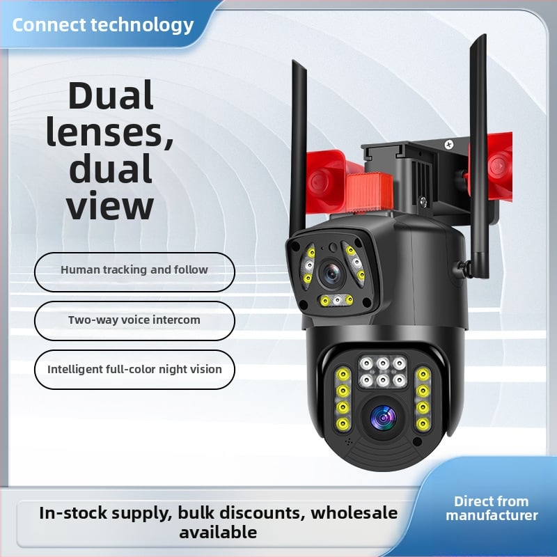 Külső vízálló felügyeleti kamera kettős objektívvel, 4G, Wi‑Fi, éjjellátás és hanginterkom
