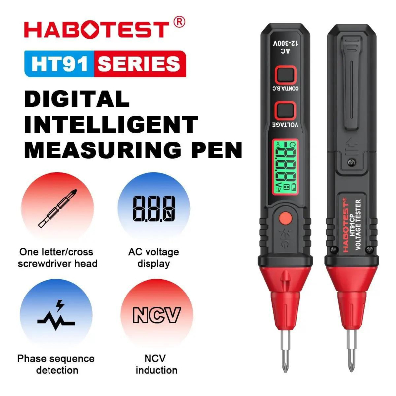Habotest HT91CP/DP digitalni AC tester napona s digitalnim zaslonom, detekcija neutralnog/živog vodiča, test kontinuiteta, LED svjetlo