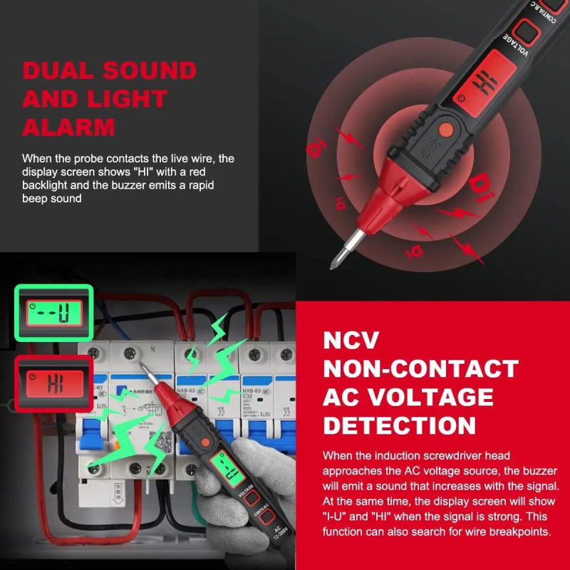 Habotest HT91CP/DP digitalni AC tester napona s digitalnim zaslonom, detekcija neutralnog/živog vodiča, test kontinuiteta, LED svjetlo