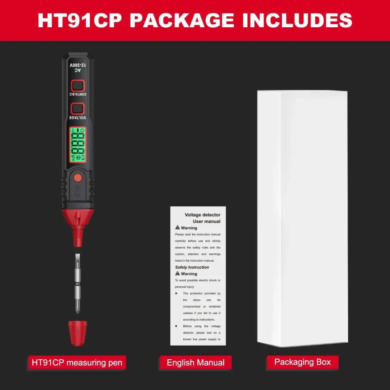 Habotest HT91CP/DP digitalni AC tester napona s digitalnim zaslonom, detekcija neutralnog/živog vodiča, test kontinuiteta, LED svjetlo