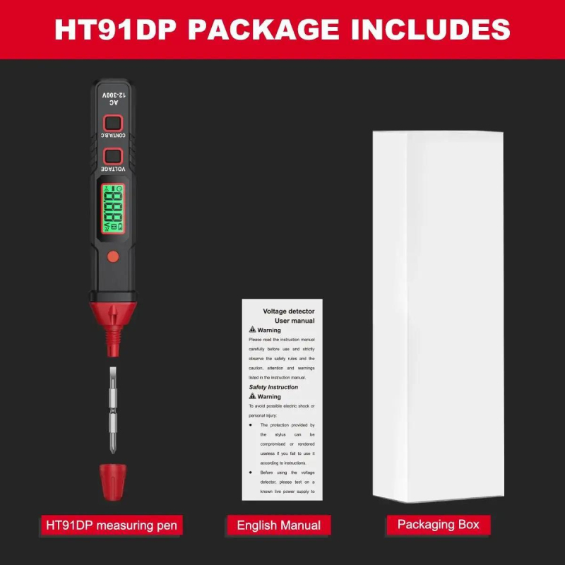 Habotest HT91CP/DP digitalni AC tester napona s digitalnim zaslonom, detekcija neutralnog/živog vodiča, test kontinuiteta, LED svjetlo