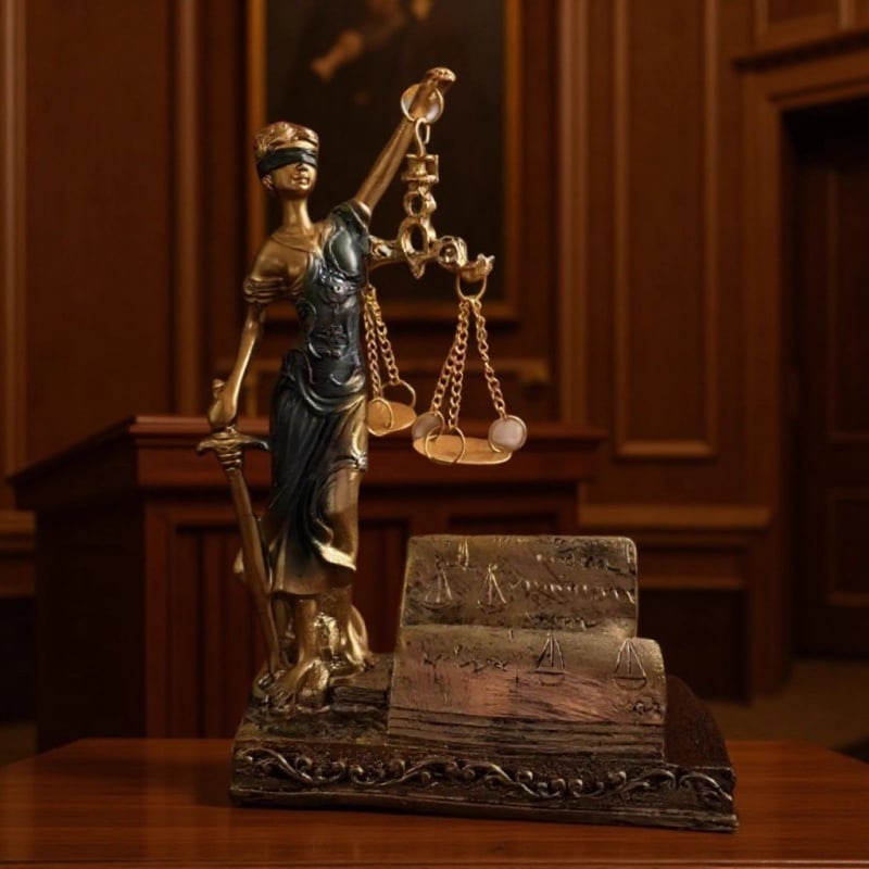 Статуя на богинята на правосъдието Темис за офисно бюро, скулптура за бюро, украшение от смола (Материал: Смола; Категория: Украшения; Опаковка: картон)