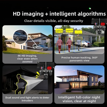 4-κάναλη ηλιακή κάμερα επιτήρησης με απομακρυσμένη προβολή μέσω smartphone, νυχτερινή όραση, εξωτερική υπερ-υψηλής ευκρίνειας (0.1 lux, SNR >60 dB, -30 έως 65°C, ABS μηχανικό πλαστικό)